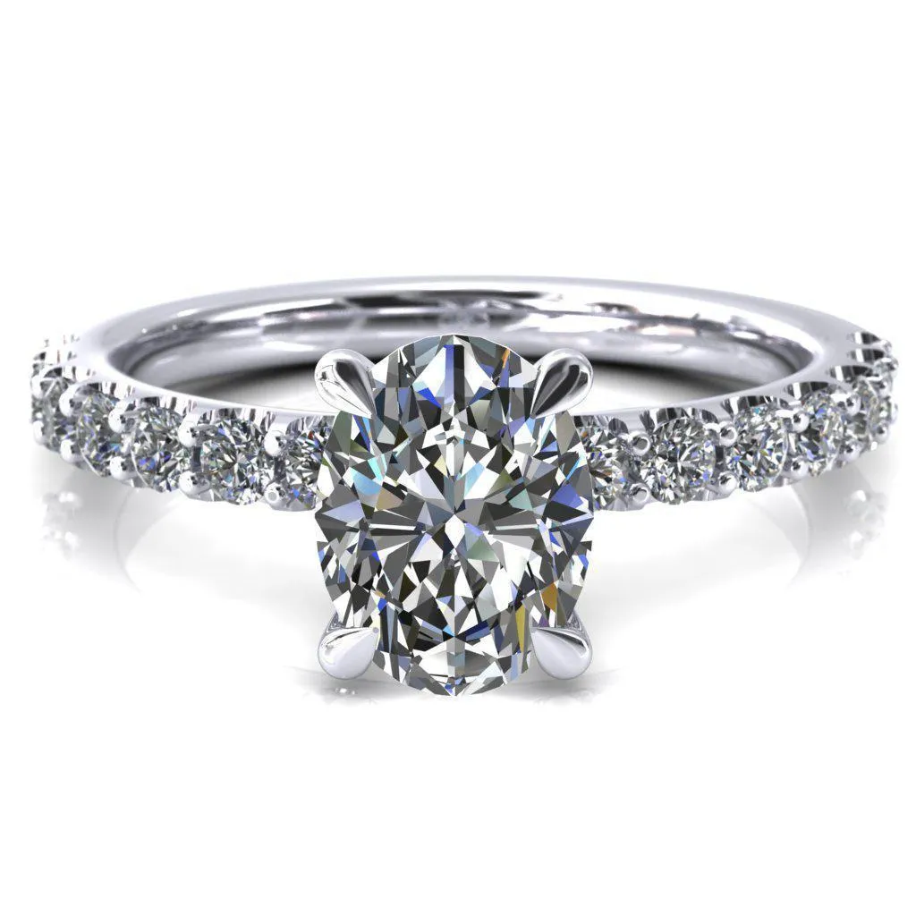 Mylene Oval Center Stone 4 Prong Sculptural Half Eternity Diamond Engagement Ring