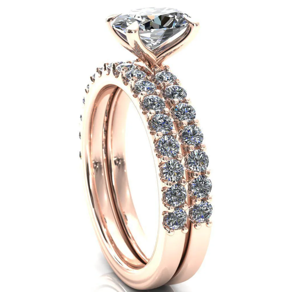 Mylene Oval Center Stone 4 Prong Sculptural Half Eternity Diamond Engagement Ring