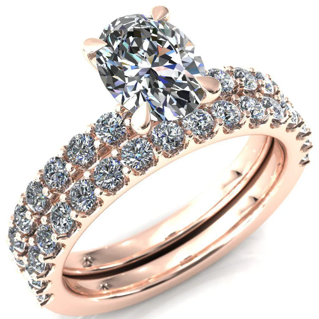 Mylene Oval Center Stone 4 Prong Sculptural Half Eternity Diamond Engagement Ring