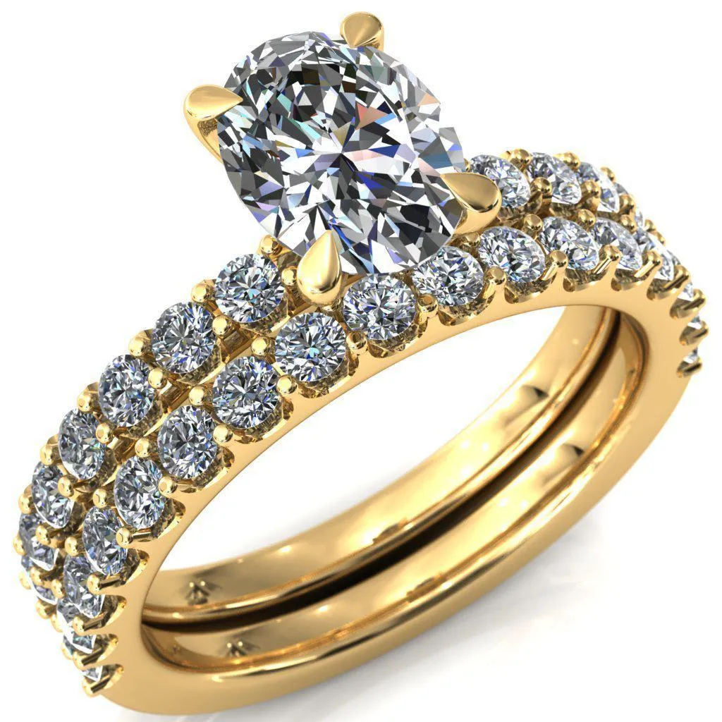 Mylene Oval Center Stone 4 Prong Sculptural Half Eternity Diamond Engagement Ring