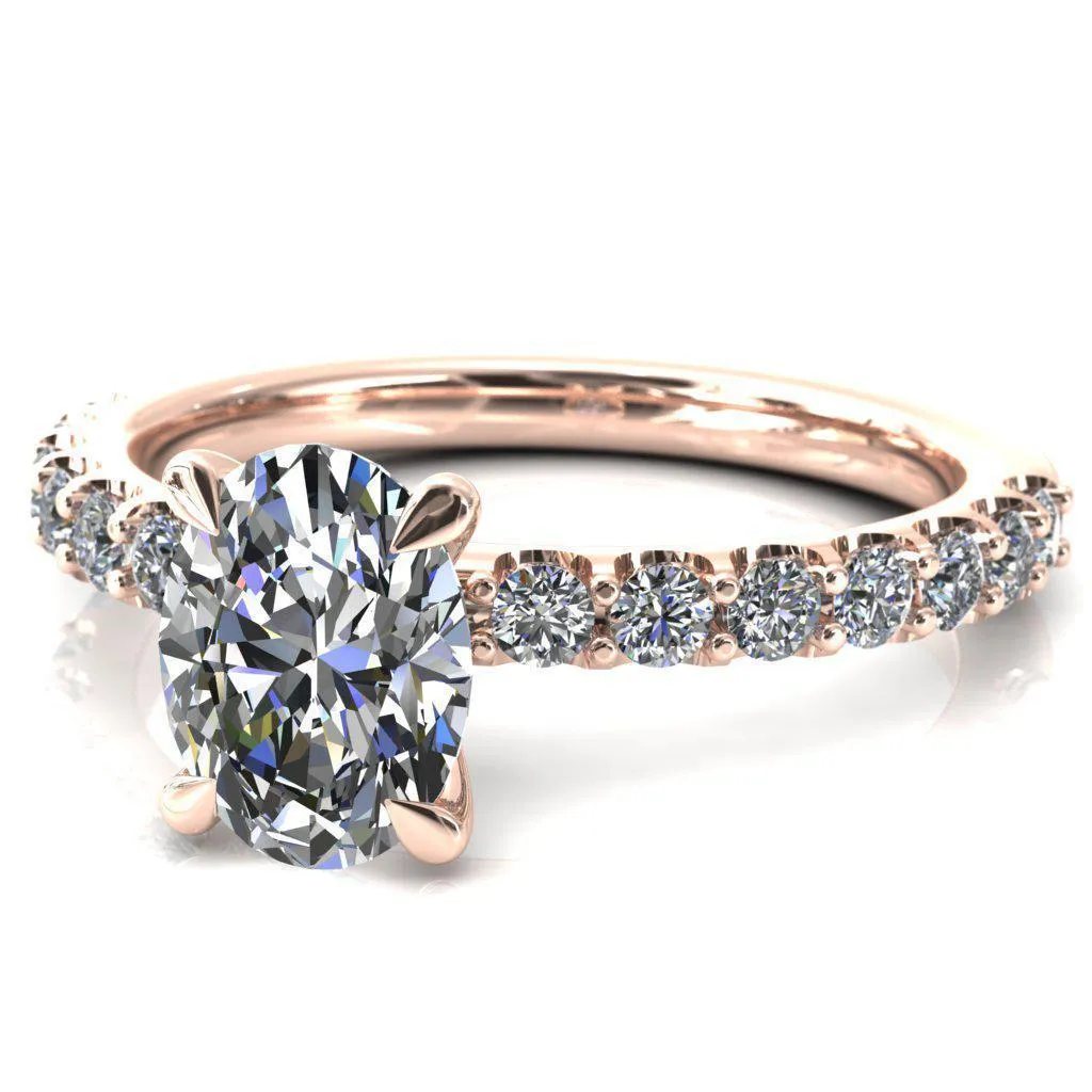 Mylene Oval Center Stone 4 Prong Sculptural Half Eternity Diamond Engagement Ring