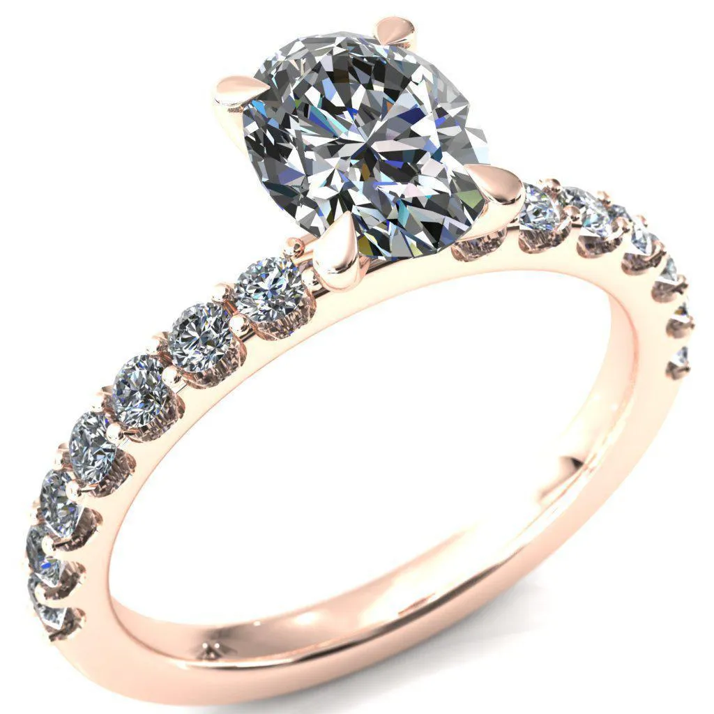 Mylene Oval Center Stone 4 Prong Sculptural Half Eternity Diamond Engagement Ring