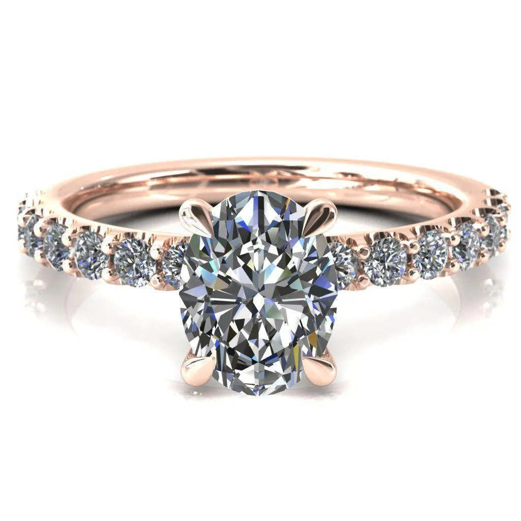 Mylene Oval Center Stone 4 Prong Sculptural Half Eternity Diamond Engagement Ring