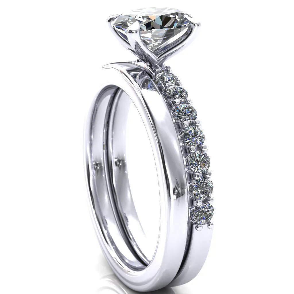Mylene Oval Center Stone 4 Prong Sculptural Half Eternity Diamond Engagement Ring
