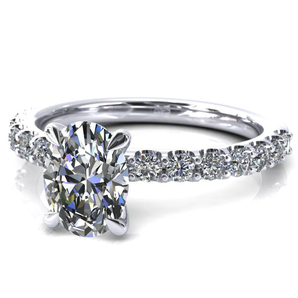 Mylene Oval Center Stone 4 Prong Sculptural Half Eternity Diamond Engagement Ring