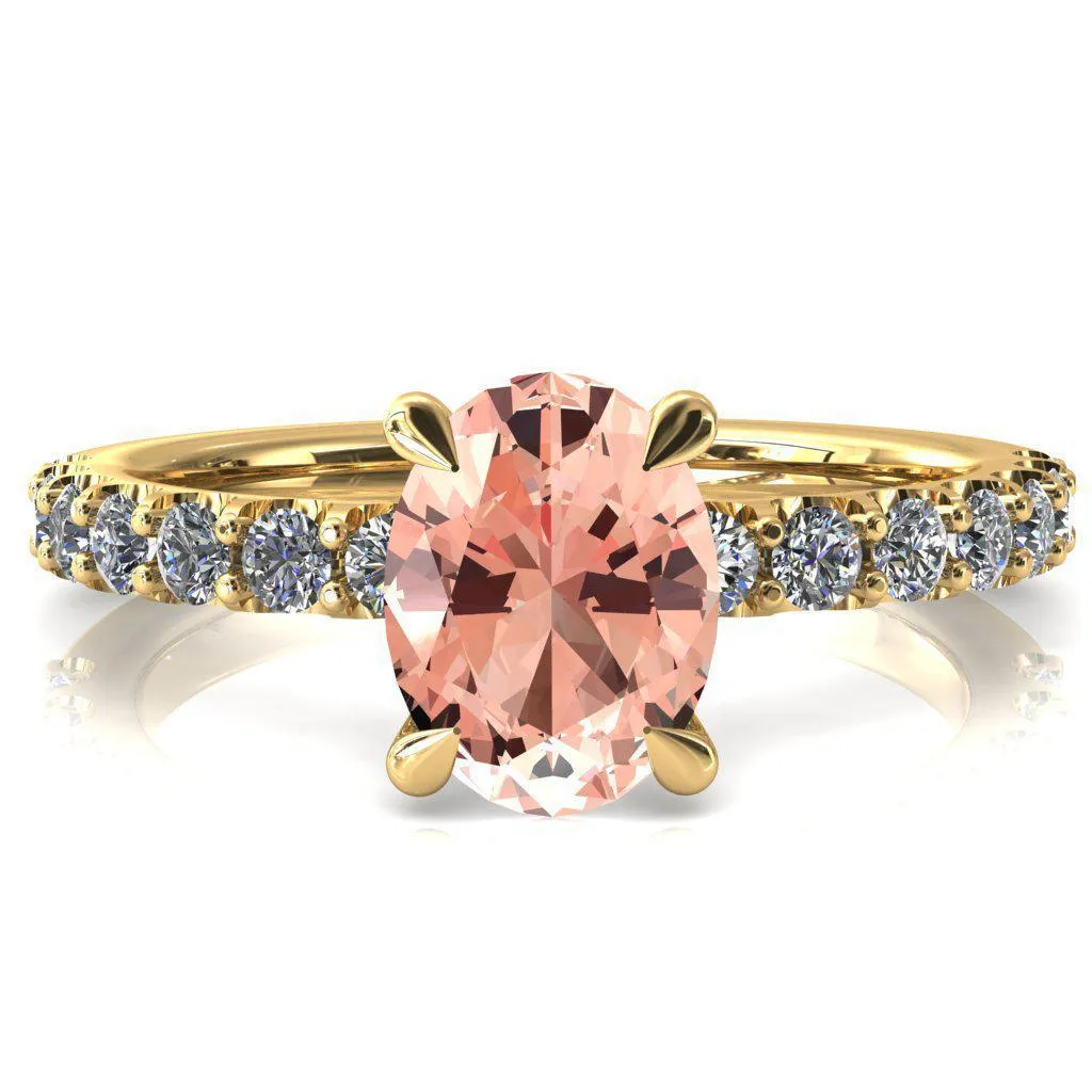 Mylene Oval Champagne Sapphire 4 Prong Sculptural Half Eternity Diamond Engagement Ring