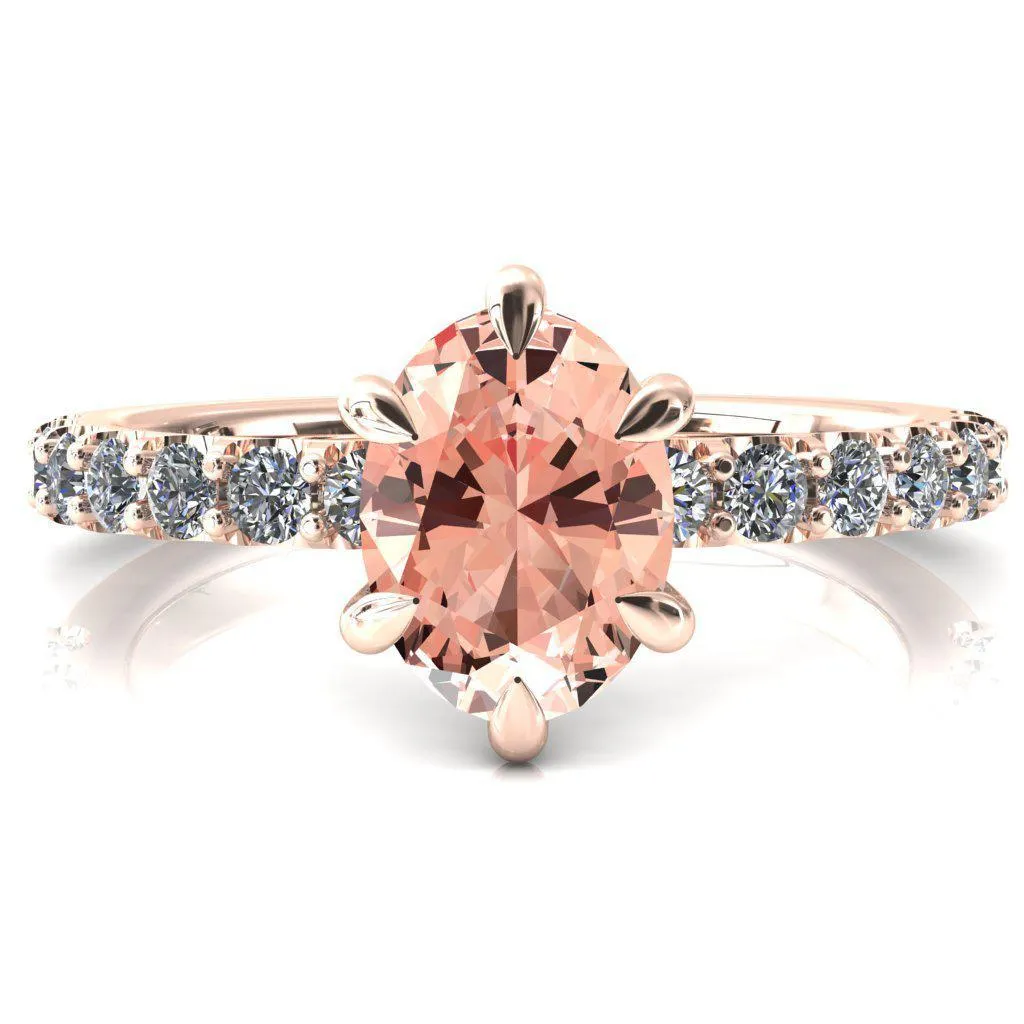 Mylene Oval Champagne Sapphire 6 Prong Sculptural Half Eternity Diamond Engagement Ring