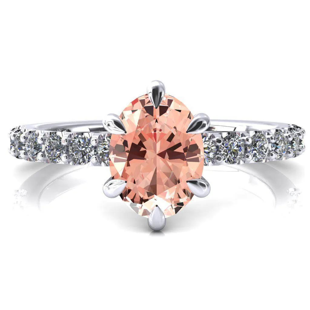 Mylene Oval Champagne Sapphire 6 Prong Sculptural Half Eternity Diamond Engagement Ring