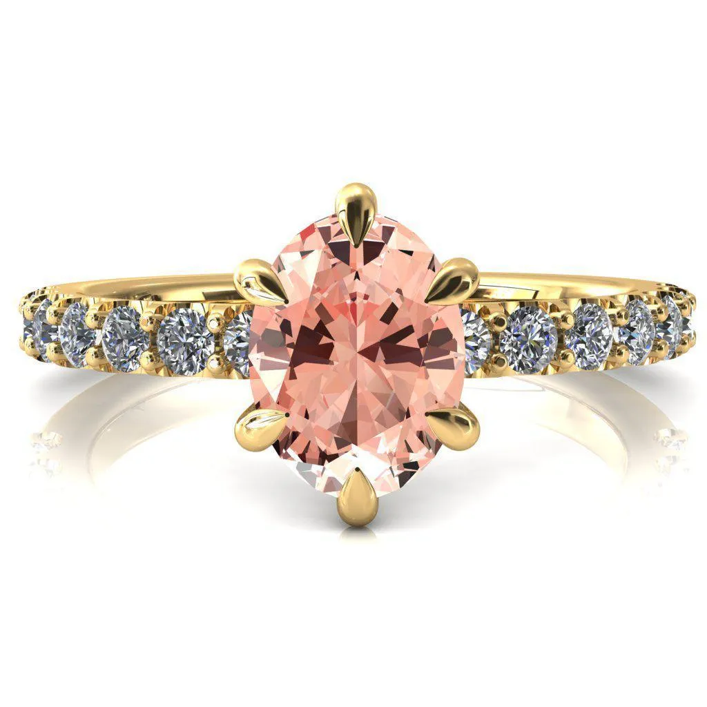 Mylene Oval Champagne Sapphire 6 Prong Sculptural Half Eternity Diamond Engagement Ring