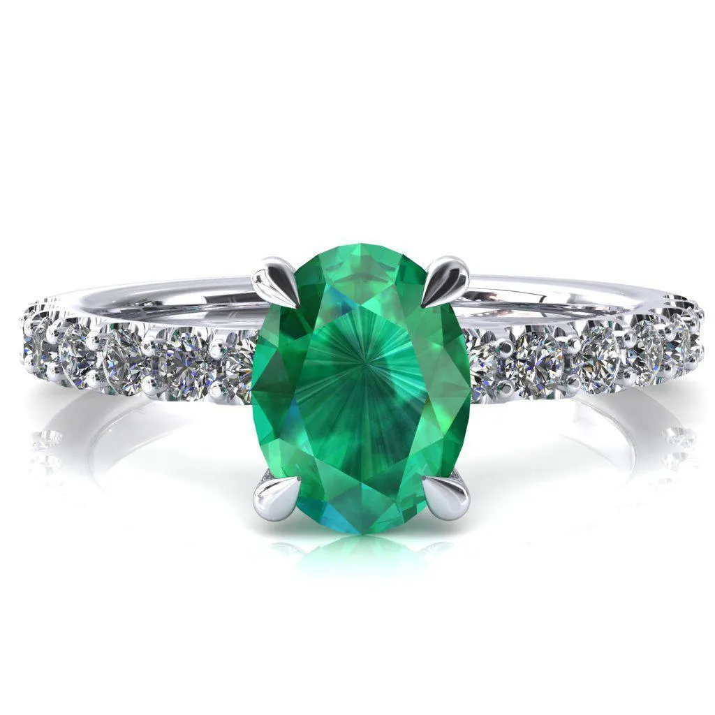 Mylene Oval Emerald 4 Prong Sculptural Half Eternity Diamond Engagement Ring