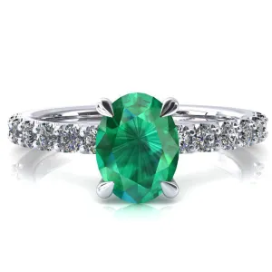 Mylene Oval Emerald 4 Prong Sculptural Half Eternity Diamond Engagement Ring