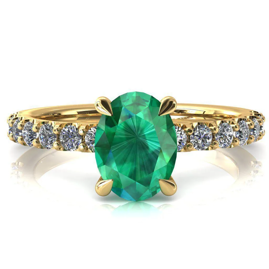 Mylene Oval Emerald 4 Prong Sculptural Half Eternity Diamond Engagement Ring
