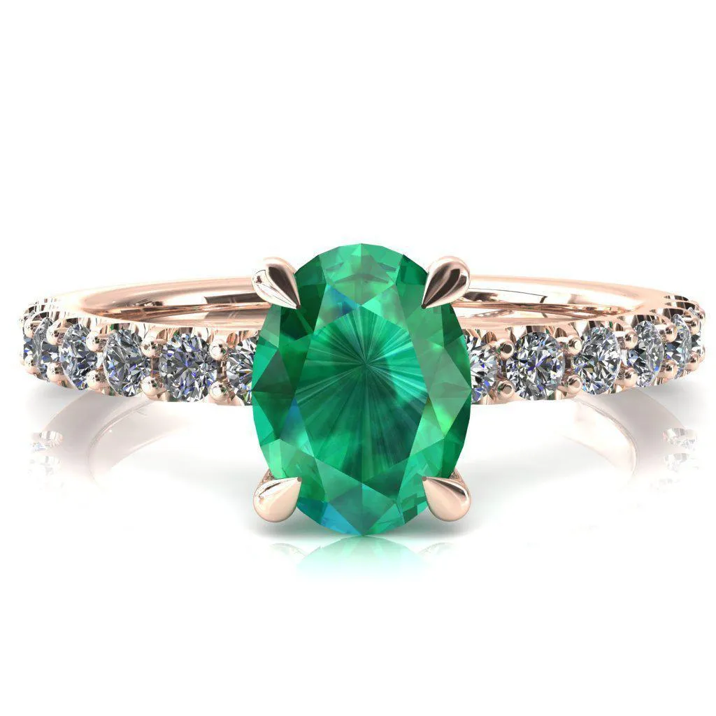 Mylene Oval Emerald 4 Prong Sculptural Half Eternity Diamond Engagement Ring