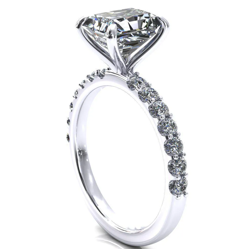 Mylene Radiant Center Stone 4 Prong Sculptural Half Eternity Diamond Engagement Ring