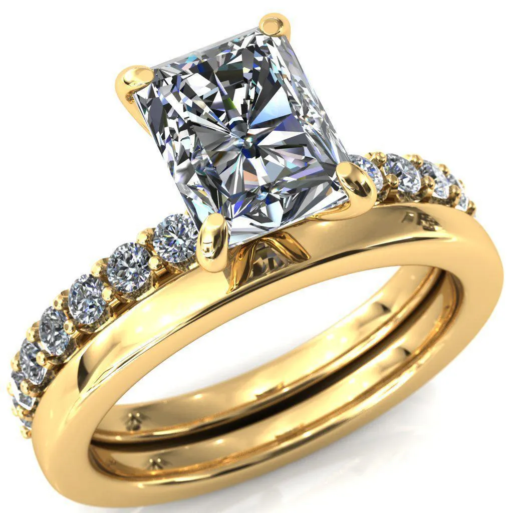 Mylene Radiant Center Stone 4 Prong Sculptural Half Eternity Diamond Engagement Ring