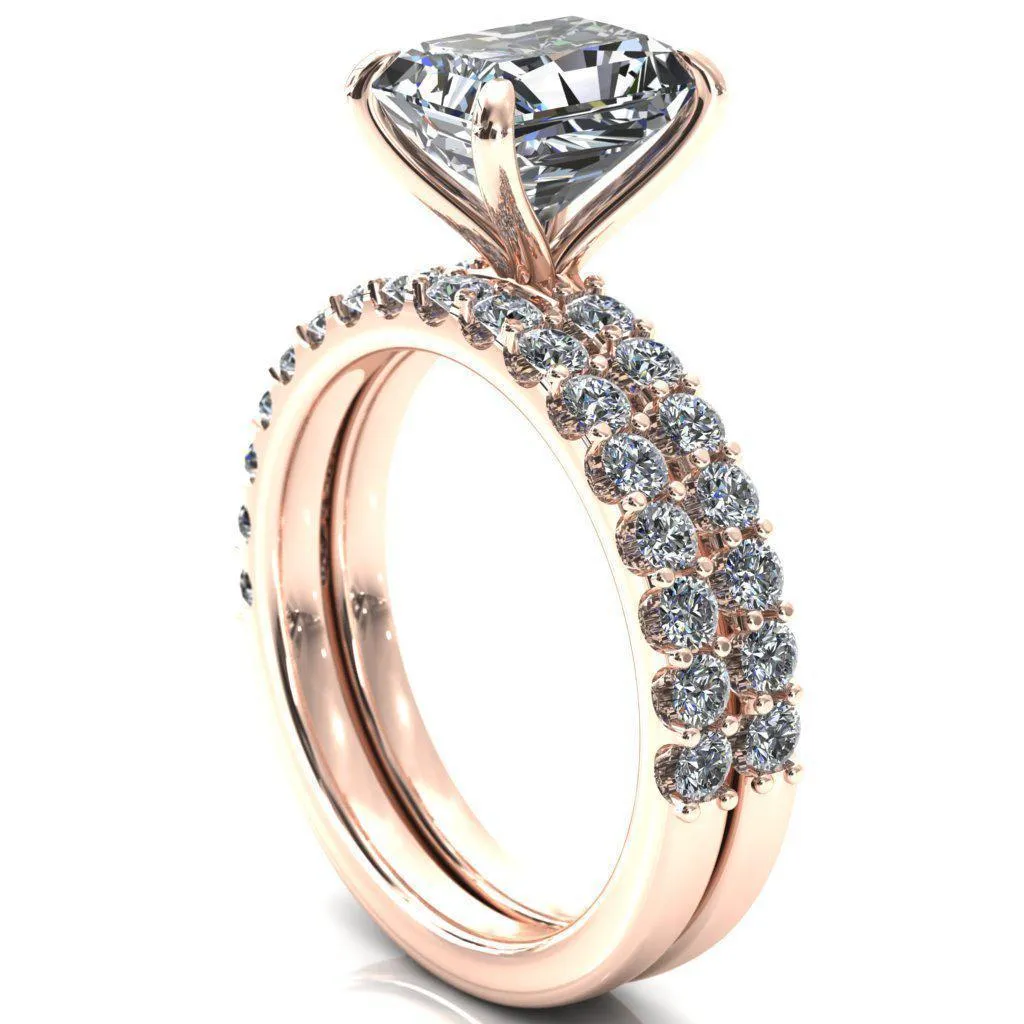 Mylene Radiant Center Stone 4 Prong Sculptural Half Eternity Diamond Engagement Ring