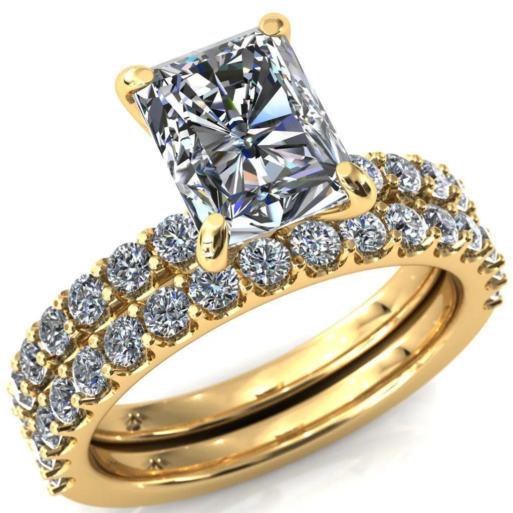 Mylene Radiant Center Stone 4 Prong Sculptural Half Eternity Diamond Engagement Ring