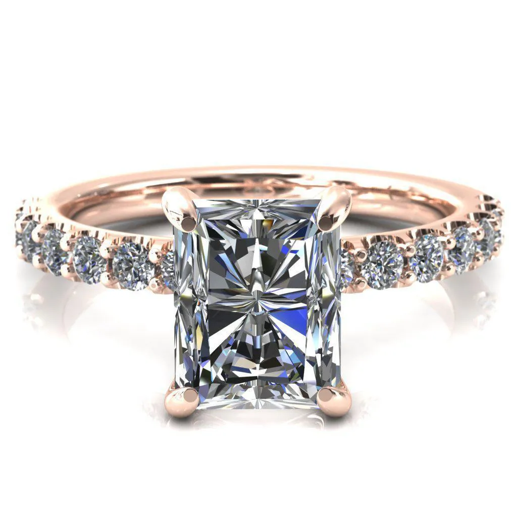 Mylene Radiant Center Stone 4 Prong Sculptural Half Eternity Diamond Engagement Ring