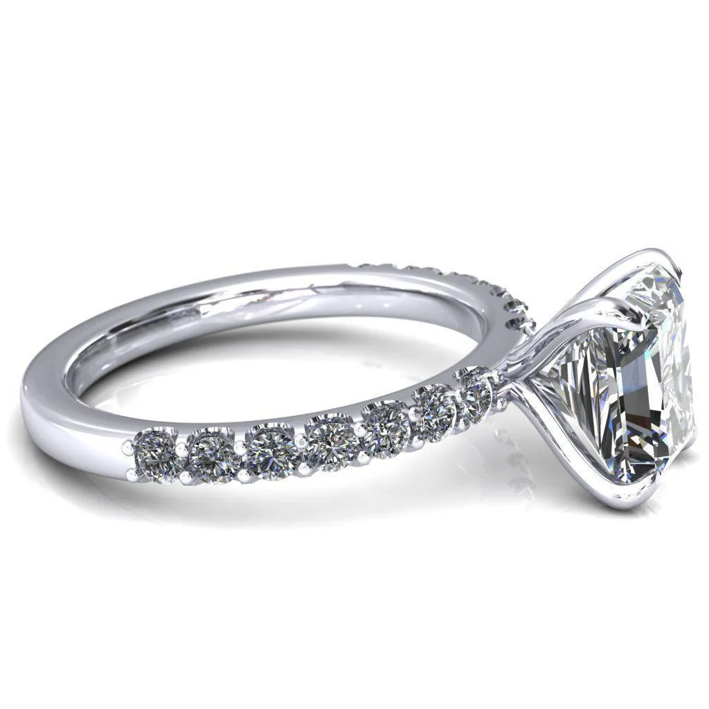 Mylene Radiant Center Stone 4 Prong Sculptural Half Eternity Diamond Engagement Ring