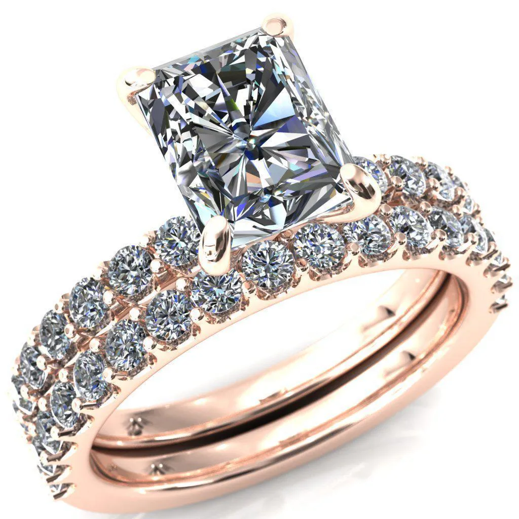Mylene Radiant Center Stone 4 Prong Sculptural Half Eternity Diamond Engagement Ring