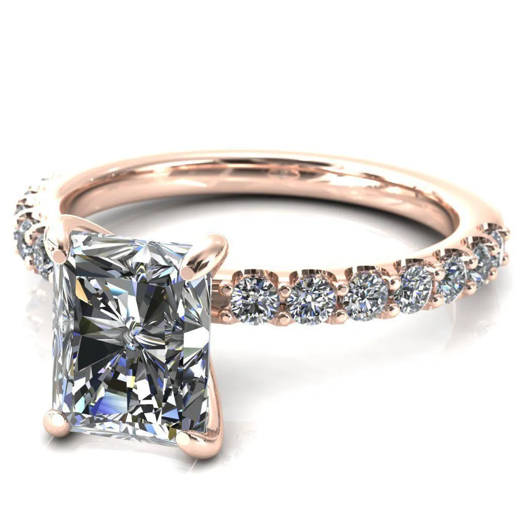 Mylene Radiant Center Stone 4 Prong Sculptural Half Eternity Diamond Engagement Ring