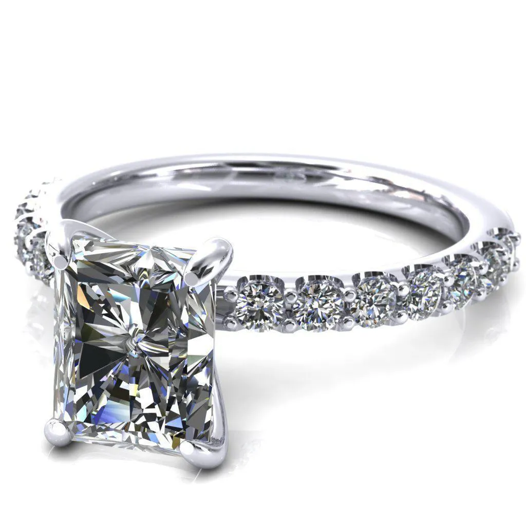 Mylene Radiant Center Stone 4 Prong Sculptural Half Eternity Diamond Engagement Ring