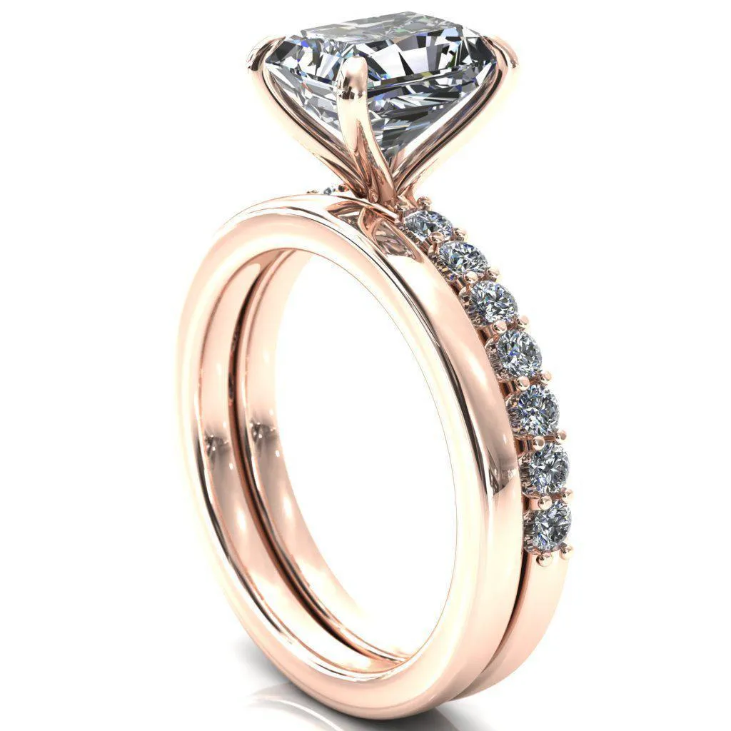 Mylene Radiant Center Stone 4 Prong Sculptural Half Eternity Diamond Engagement Ring