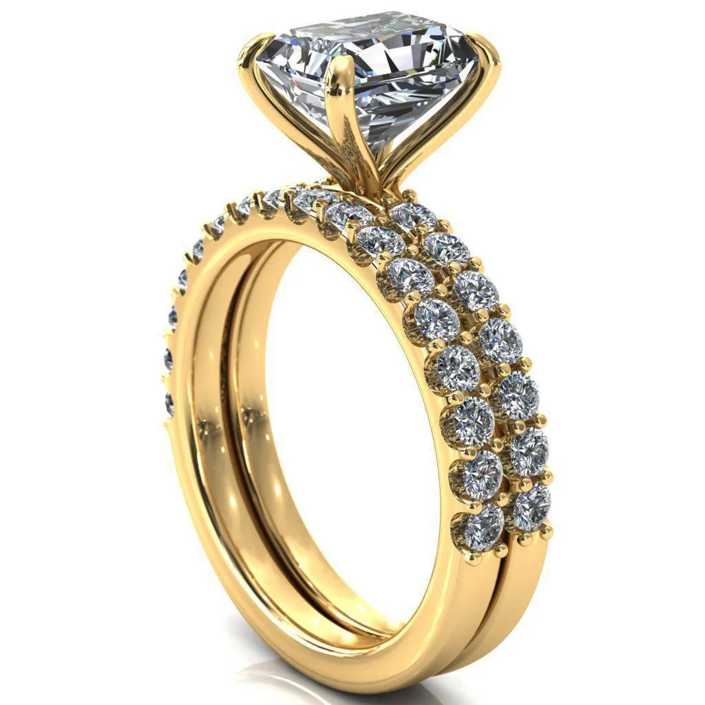 Mylene Radiant Center Stone 4 Prong Sculptural Half Eternity Diamond Engagement Ring