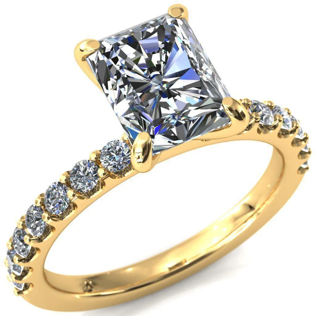 Mylene Radiant Center Stone 4 Prong Sculptural Half Eternity Diamond Engagement Ring