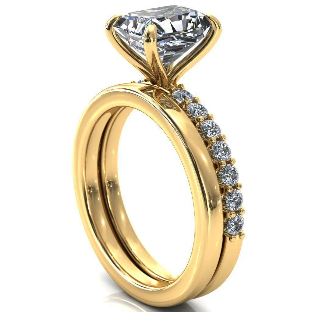 Mylene Radiant Center Stone 4 Prong Sculptural Half Eternity Diamond Engagement Ring