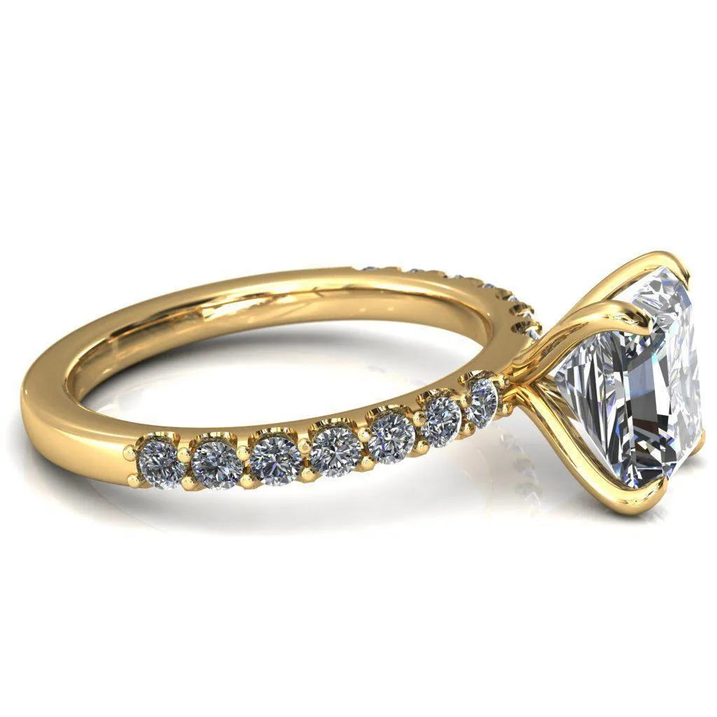 Mylene Radiant Center Stone 4 Prong Sculptural Half Eternity Diamond Engagement Ring
