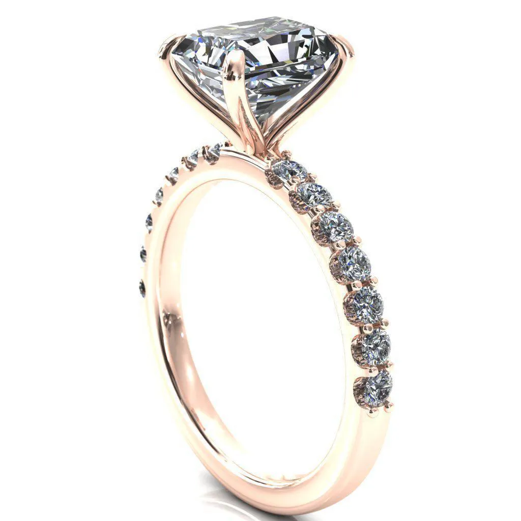 Mylene Radiant Center Stone 4 Prong Sculptural Half Eternity Diamond Engagement Ring