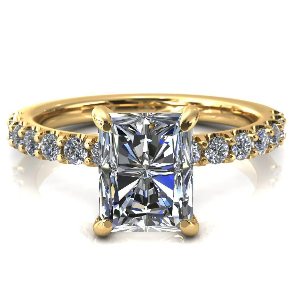 Mylene Radiant Center Stone 4 Prong Sculptural Half Eternity Diamond Engagement Ring