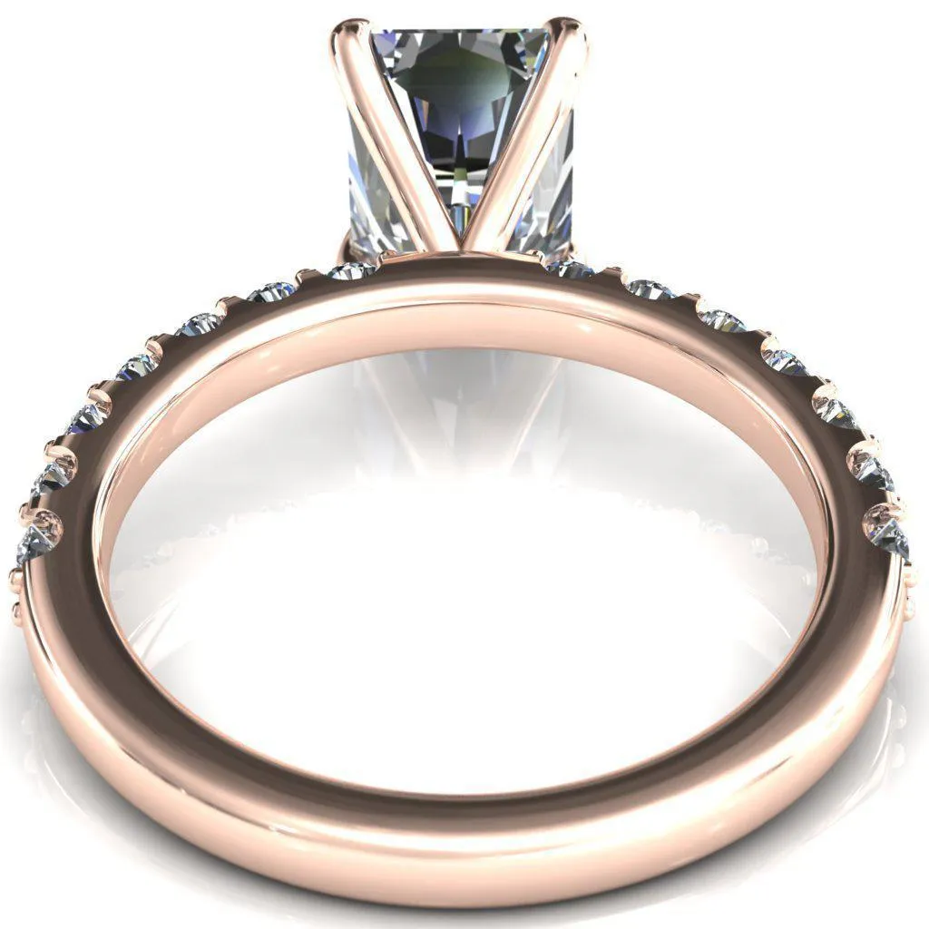 Mylene Radiant Center Stone 4 Prong Sculptural Half Eternity Diamond Engagement Ring