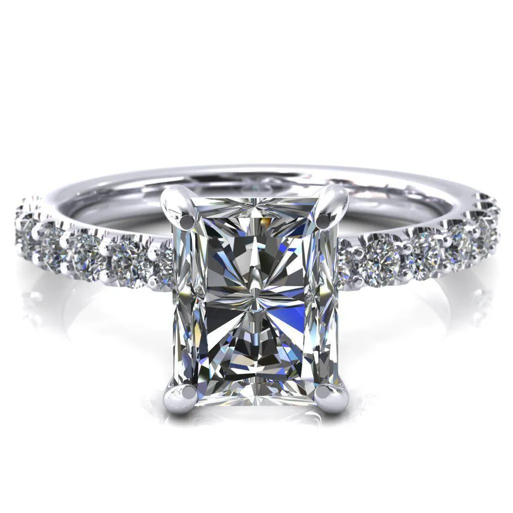 Mylene Radiant Center Stone 4 Prong Sculptural Half Eternity Diamond Engagement Ring