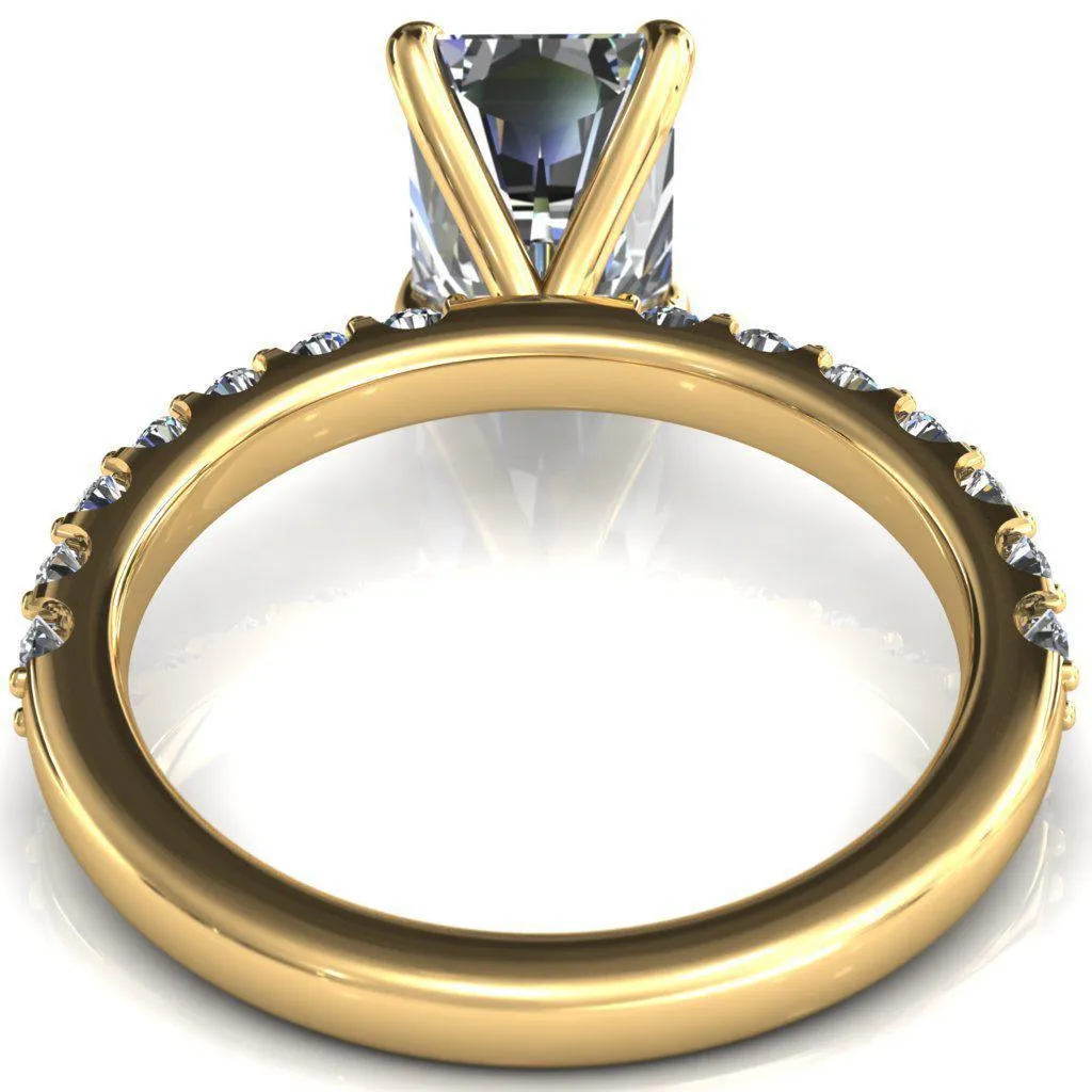 Mylene Radiant Center Stone 4 Prong Sculptural Half Eternity Diamond Engagement Ring
