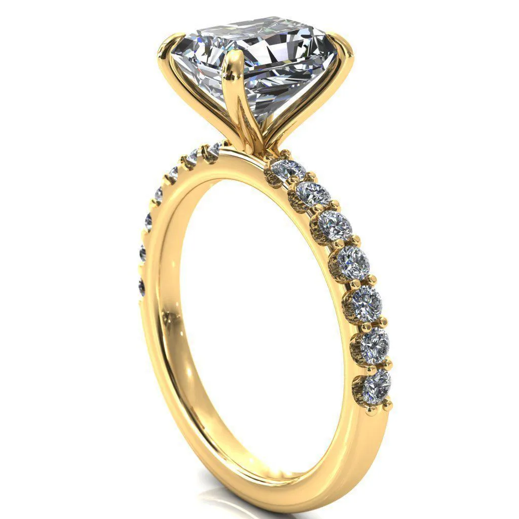 Mylene Radiant Center Stone 4 Prong Sculptural Half Eternity Diamond Engagement Ring