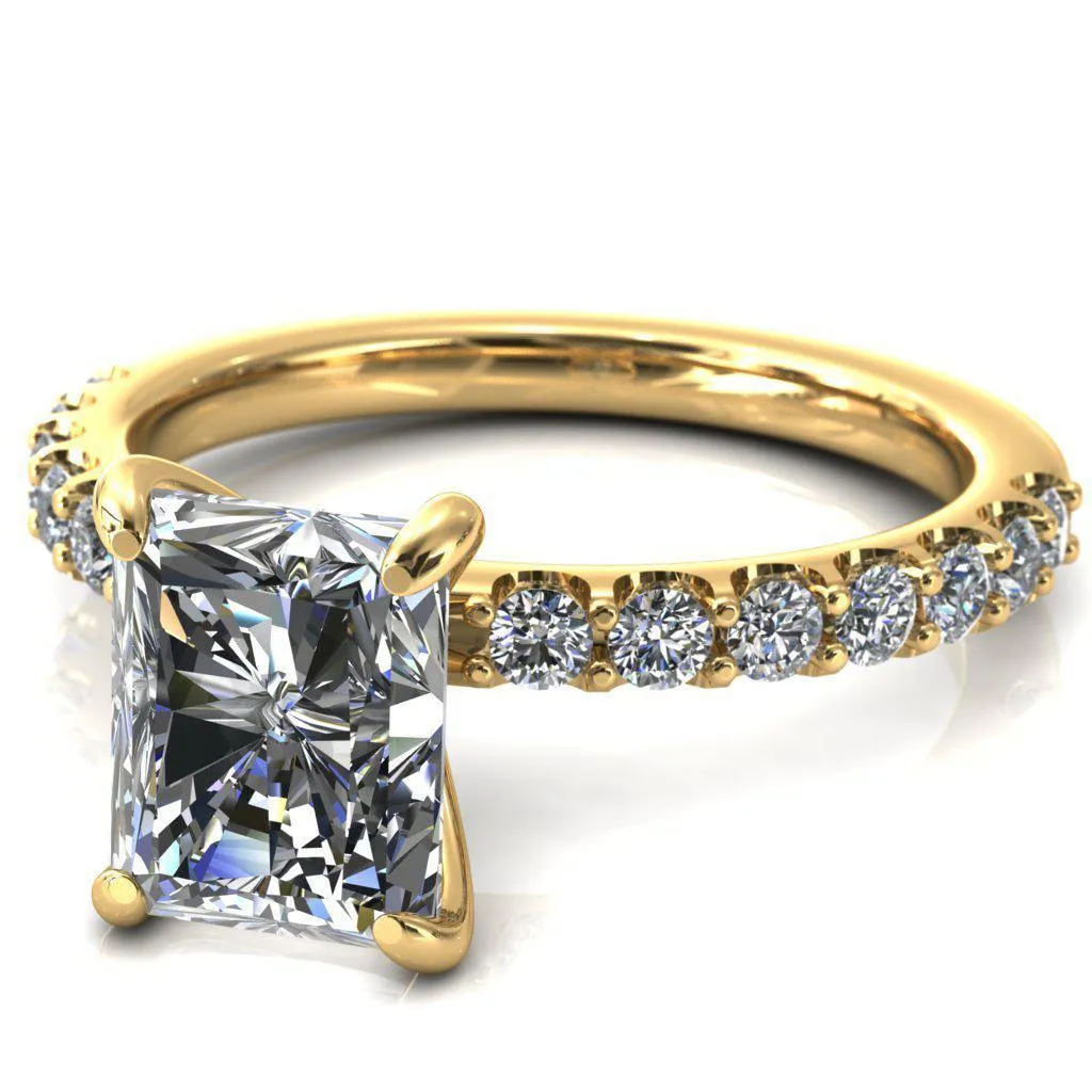 Mylene Radiant Center Stone 4 Prong Sculptural Half Eternity Diamond Engagement Ring