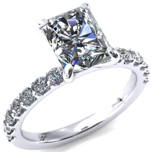 Mylene Radiant Center Stone 4 Prong Sculptural Half Eternity Diamond Engagement Ring