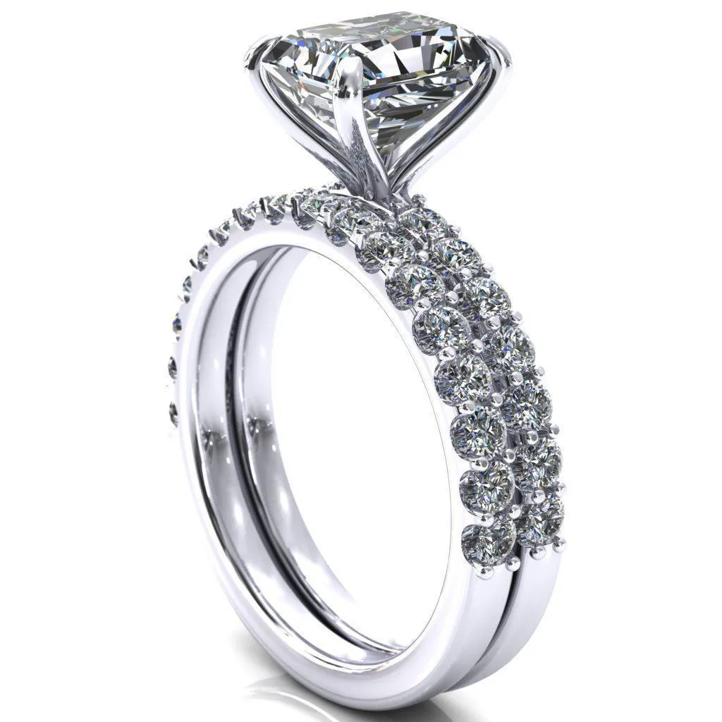 Mylene Radiant Center Stone 4 Prong Sculptural Half Eternity Diamond Engagement Ring