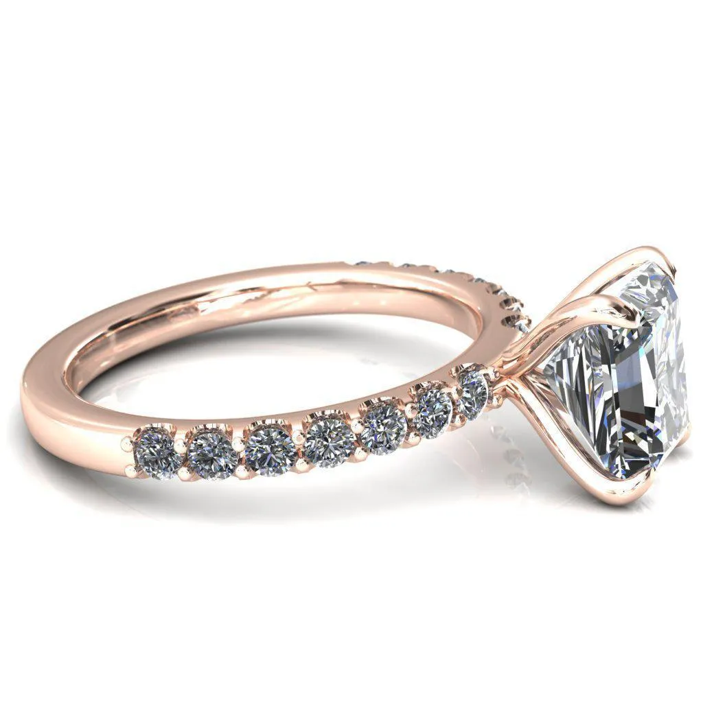 Mylene Radiant Center Stone 4 Prong Sculptural Half Eternity Diamond Engagement Ring