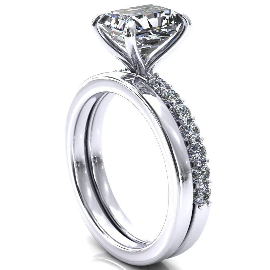Mylene Radiant Center Stone 4 Prong Sculptural Half Eternity Diamond Engagement Ring