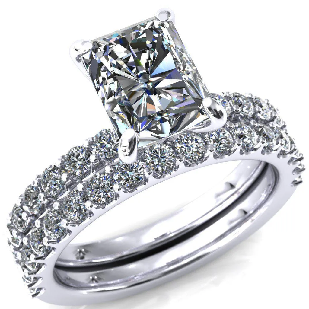 Mylene Radiant Center Stone 4 Prong Sculptural Half Eternity Diamond Engagement Ring