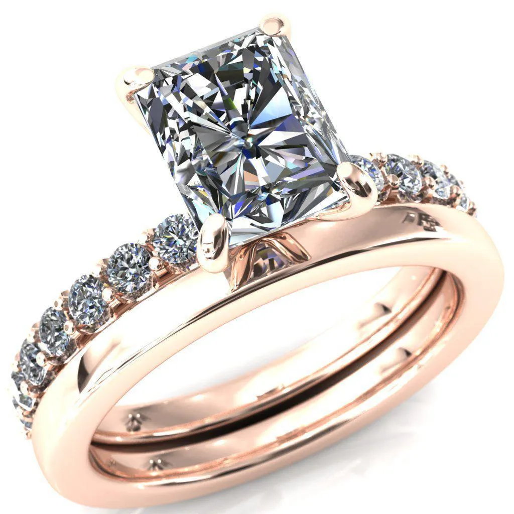 Mylene Radiant Center Stone 4 Prong Sculptural Half Eternity Diamond Engagement Ring