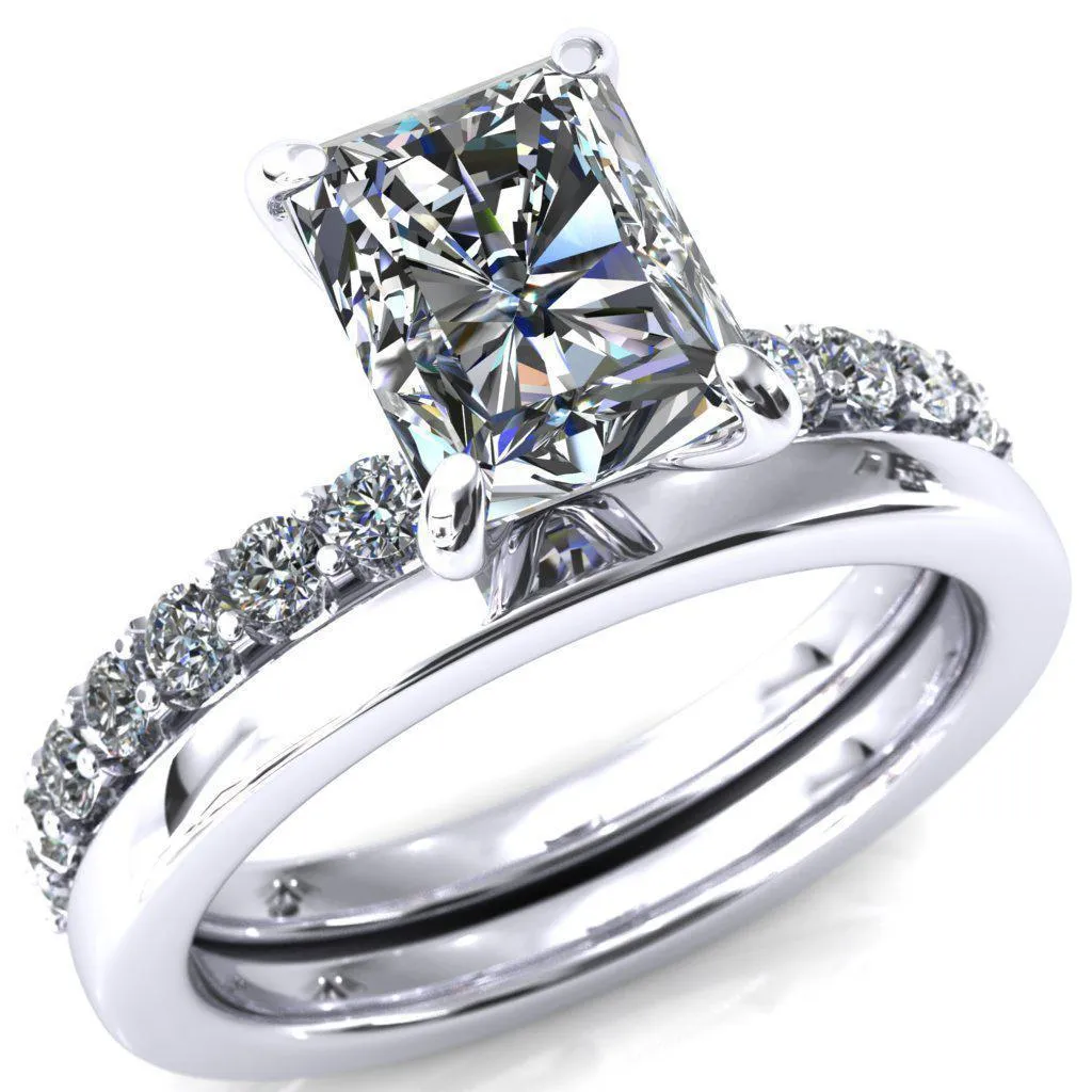 Mylene Radiant Center Stone 4 Prong Sculptural Half Eternity Diamond Engagement Ring
