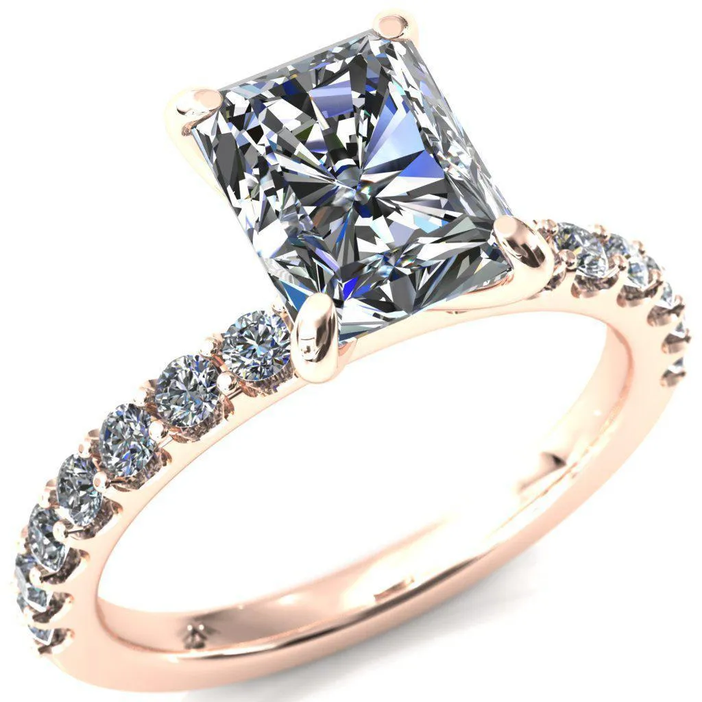Mylene Radiant Center Stone 4 Prong Sculptural Half Eternity Diamond Engagement Ring
