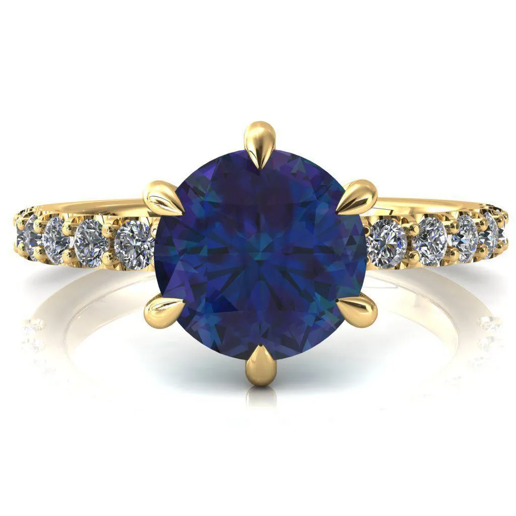 Mylene Round Alexandrite 6 Prong Sculptural Half Eternity Diamond Engagement Ring