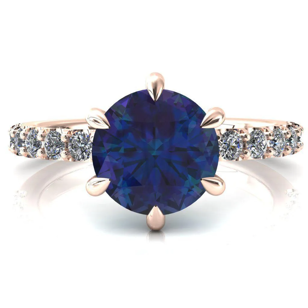 Mylene Round Alexandrite 6 Prong Sculptural Half Eternity Diamond Engagement Ring