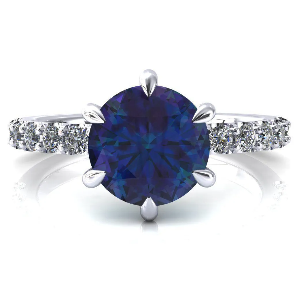 Mylene Round Alexandrite 6 Prong Sculptural Half Eternity Diamond Engagement Ring