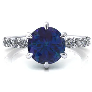 Mylene Round Alexandrite 6 Prong Sculptural Half Eternity Diamond Engagement Ring